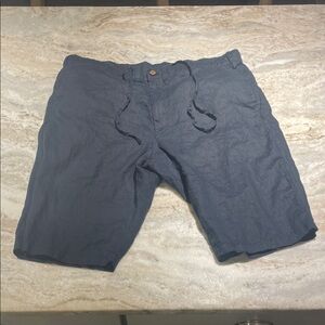 Muji 100% Linen Shorts Navy XL Zipper/Button/Drawstring Flat